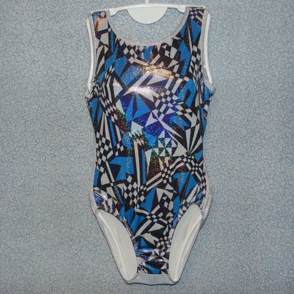 Destira Silver Blue Black Shiny Leotard S